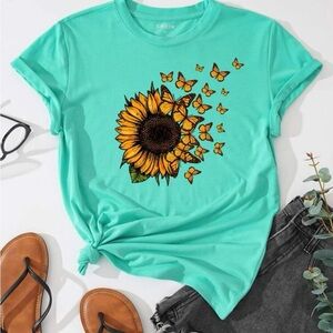 New graphic sunflower print short sleeve top